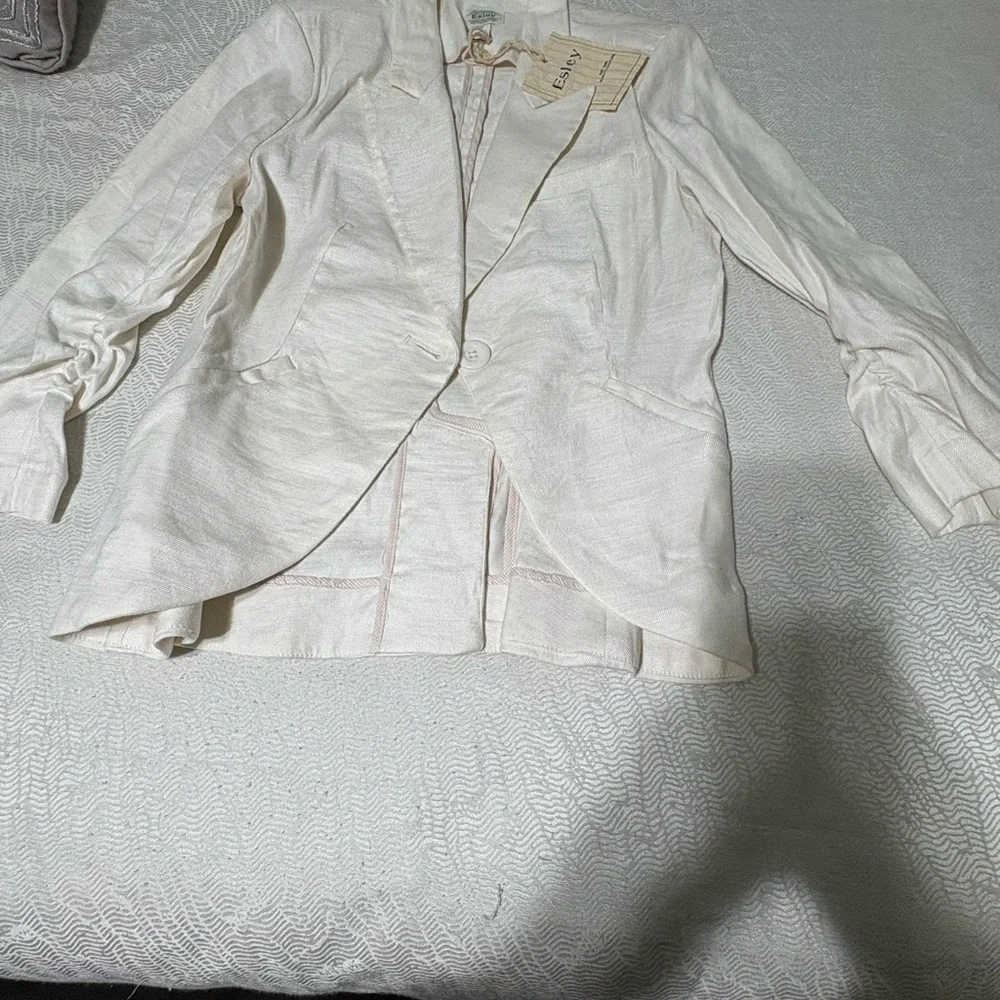 Esley Cream Linen Blazer Size M - Picture 9 of 14